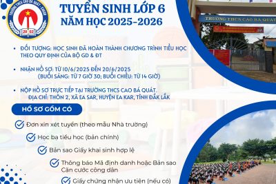 THÔNG BÁO TUYỂN SINH LỚP 6, NĂM HỌC 2025-2026